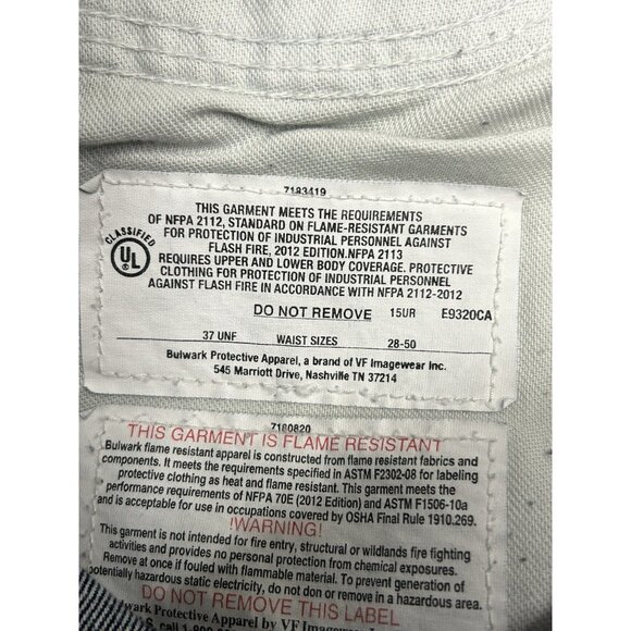 Bulwark FR Jeans Mens 38x30 Blue Fire Resistant Carpenter Straight Work Denim - Picture 5 of 6